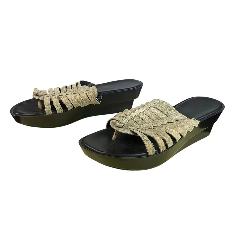 Donald J Pliner Cissy Platform Sandals Gold Black Leather 8.5